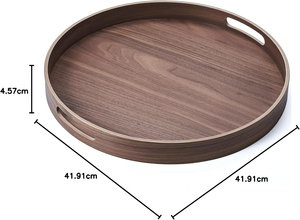 Bandeja Redonda Grande de Madera Natural con Asas, Plato de Servir de Madera Hecho a Mano, Bandeja Rústica para Mesa de Cocina, Comedor o Cafetería - Product Image 3