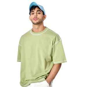 T-shirt basique 100% coton peigné, coutures inversées personnalisées, col rond, coupe ample et oversize, manches courtes, style hip-hop pour homme - Product Image 1