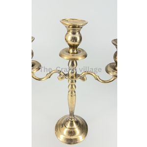 Elegant Brass Three Arm <b>Candelabra</b> Durable Metal Candle Holder Classic Tabletop Centerpiece for Home Decor Wedding Party - Product Image 3