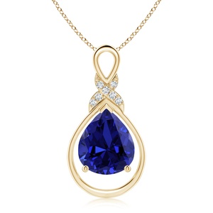 Colgante Infinito de Oro Sólido de 14K con Zafiro Azul Natural en Forma de Pera y Motivo de Diamantes en X, Joyería Fina Clásica, Regalo de Aniversario para Ella - Product Image 1