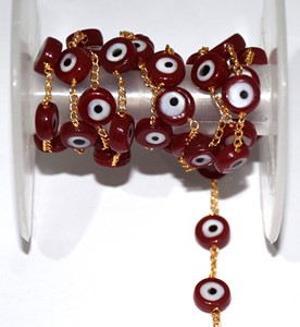 <b>Top</b> Quality 4mm Red Eye Beads Rosary Chain <b>Gold</b> Plated Wire Wrapped Handmade Beaded Chain Jewelry Making Supplies - Product Image 1