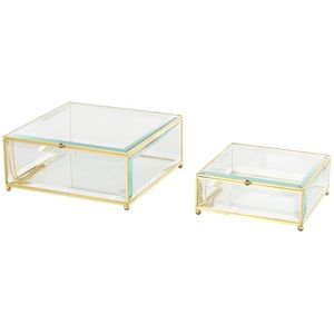 Boîte à bijoux en verre biseauté noir, faite à la main et personnalisée, avec cadre métallique pour organiser les bijoux, boîte de rangement en métal et verre - Product Image 3