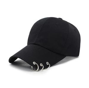 Unisex <b>Black</b> Baseball Cap with Metal Rings Punk Style Adjustable Fit Casual Four Seasons Breathable Outdoor Adult Cotton - Product Image 1