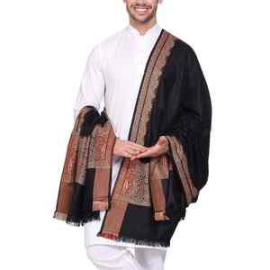 Châle en laine pour homme, chaud et double face, de haute qualité, avec pompons, châle traditionnel musulman à la mode, en pure laine, OEM - Product Image 1