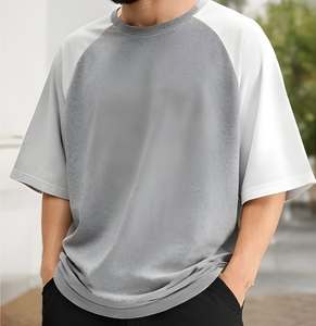 T-shirt Raglan Style Urbain 220 GSM Coton Coupe Oversize Manches Contrastantes Premium Vierge Personnalisable Streetwear - Product Image 3