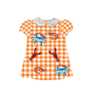 Crawfish <b>Patchwork</b> O-Neck Sleeveless Midi Kids Dress Wholesale Cute Cotton Dresses Toddler Embroidered Patches ODM - Product Image 1