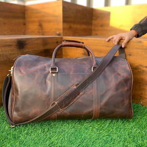 Bolsa de lona de cuero genuino personalizada Unisex de lujo, bolsas de viaje para equipaje de noche Weekender - Product Image 4