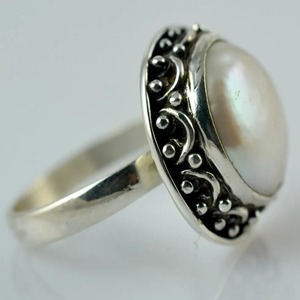 Coin Pearl <b>Ring</b> Handmade Sterling <b>Silver</b> Bezel Setting Natural Round Shape Gemstone <b>Boho</b> Jewelry June Birthstone Gift - Product Image 2