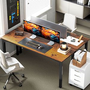 "<b>Rustic</b> Brown Wood/MDF Standing <b>Desk</b> with Metal Legs for Home Office (Foldable)" - Product Image 2