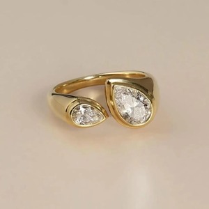 New Design Pear Cut 1.30tcw Lab Grown Diamond Bezel Set <b>Ring</b> <b>Open</b> Bypass Yellow Gold <b>Ring</b> with IGI Certified & VVS-VS Clarity - Product Image 1
