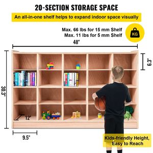 Armadietto Mobile con 20 Scomparti, Scaffale per Organizzazione Aula con 4x5 Cubicoli, Ripiano per Bambini - Product Image 3