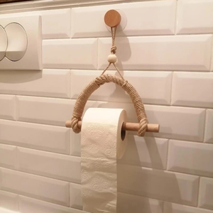 Organizadores de pared, soporte de papel higiénico de cuerda, soporte para toallas de papel, toallero, gancho de madera, estantes de almacenamiento para inodoro - Product Image 1