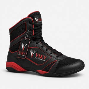 Calzado de Boxeo VIKY INDUSTRIES con Cordones, Malla Transpirable, Negro y Rojo, Caña Alta, para Entrenamiento y Combate, Superventas, Servicio OEM - Product Image 3
