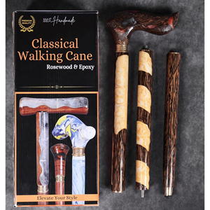 Canne de marche en bois avec design artisanal unique, bâton de marche en bois gravé sur mesure, canne en bois massif avec poignée décorative - Product Image 6