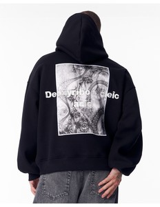 Sweat à capuche oversize noir pour homme avec imprimé ADN, style streetwear minimaliste, en coton French Terry, idéal pour l'automne - Product Image 3
