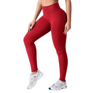 Custom Logo Mid Waist Elastic Waist Seamless Breathable Quick Dry Spandex/Polyester Gym <b>Booty</b> Lifting Workout Yoga Leggings - Product Image 5