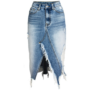 Jeans Factory Custom Direct Plain Split Long Pencil Denim Skirt for Women - Product Image 2