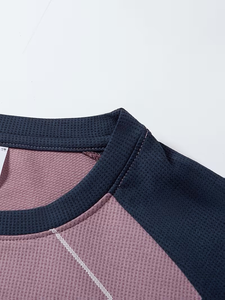 Men's Pink Navy Raglan-Sleeve O-Neck T-Shirt Regular Fit Casual Knitted 100% Cotton Eco-Friendly 240g Quick Dry Solid Color - Product Image 2