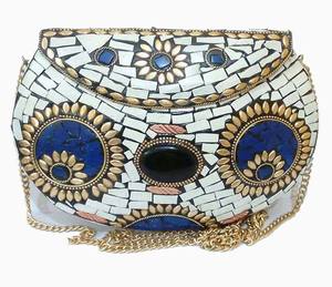 Bolsos de Mano Metálicos Combinados en Azul y Blanco, Tipo Bandolera, para Fiestas, Modelo GC-BG-459, Disponibles al Mejor Precio desde India - Product Image 1