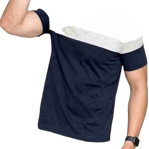 Camiseta de Manga Corta con Cuello Redondo para Hombre, con Ribete en Contraste, de Algodón Tejido, Color Sólido Informal, Corte Regular - Product Image 1