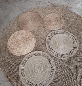 Juego de alfombrilla para puerta, mantel individual y posavasos de junco marino con diseño de trenza natural, material: jacinto seco para mesa de café - Product Image 1