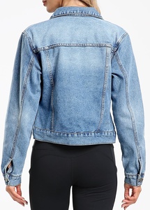 แจ็กเก็ตยีนส์เอวลอยสำหรับผู้หญิง, แจ็กเก็ตยีนส์มีกระเป๋าแบบเรียบง่ายแขนยาวโอเวอร์ไซส์ - Product Image 2