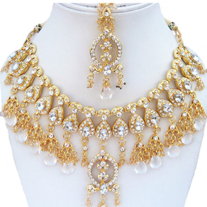 Vintage Style Silver Plated Imitation Pearl <b>Crystal</b> Zircon Alloy Flower Jewelry <b>Set</b> Necklace Earrings Headpiece Wedding Party - Product Image 1