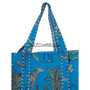 Women's Large Cotton Quilted Tote <b>Bag</b> Sustainable Sturdy Leather Bohemian Style with Fashionable Handles for Grocery Shopping - Product Image 2