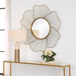 Miroir mural en métal doré fait main, grand miroir décoratif floral en forme de soleil, pour salon, chambre, couloir, décoration intérieure - Product Image 3