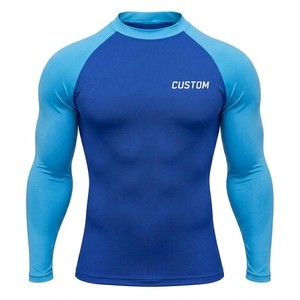 <b>Long</b> Sleeve Solid Color Custom Logo Rash Guard Wholesale Custom Men Swimming Surfing Compression Spandex/Polyester Quick Dry - Product Image 1