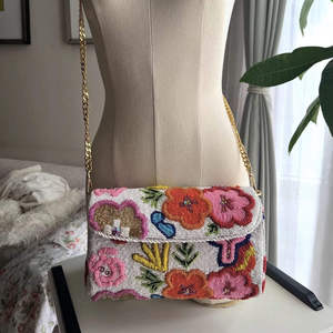 <b>Red</b> Black Beaded <b>Clutch</b> Bag Cotton Fashion Durable Single Animal Print Stripes Hand Embroidery Magnetic Closure Cross-Body - Product Image 3