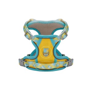Adjustable Plaid Nylon <b>Dog</b> Harness Teal Yellow Medium Size Buckle Closure Fashion Style for <b>Dogs</b> - Product Image 6