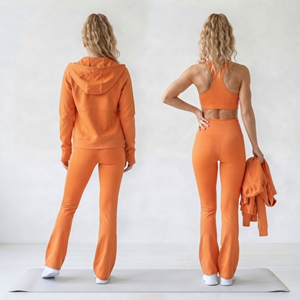 Ctom OEM <b>Women</b> Yoga Hooded 3 Piece Yoga <b>Set</b> Lightweight Zipper <b>Hoodie</b> High Waist Flare <b>Legging</b> Racerback Bra 3 Piece Fitness <b>Set</b> - Product Image 6
