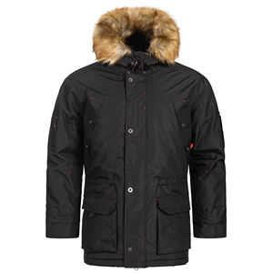 Parka Larga Negra para Hombre, Abrigo de Invierno Cortavientos con Capucha de Piel Desmontable y Cierre de Cremallera - Product Image 1