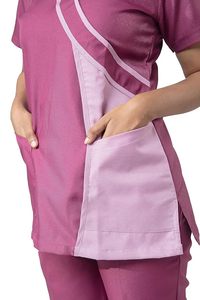 Unisex <b>Doctor</b> Pink Scrub <b>Set</b> with Diagonal Panel Design Hospital Uniform Woven Spandex/Polyester Cotton Pants Top - Product Image 4