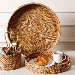 Decorative Rattan Tray Wholesale Handicraft Woven Mother of Pearl Serving Tray Home Restaurant Decor Food Tray - Product Image 4