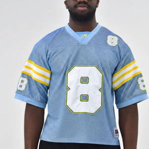 Camiseta de fútbol americano retro de poliéster extragrande personalizada, estilo streetwear, con sublimación y malla, tipo jersey americano. - Product Image 3