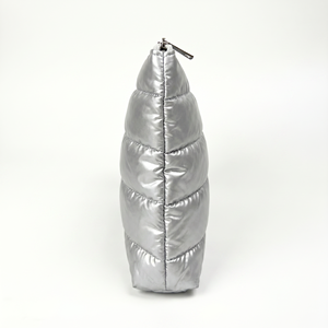 Rootsmen Custom Silver Puffy Quilted Nylon Waterproof Soft Lightweight Travel <b>Makeup</b> Bag Cosmetic Pouch Hanging Large Capacity - Product Image 2