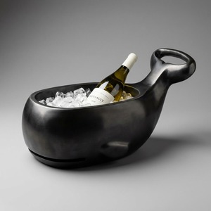Enfriador de Vino de Aluminio Fundido en Arena - Cubitera Negra Oxidada con Diseño de Ballena para Champaña, Decoración del Hogar - Product Image 1