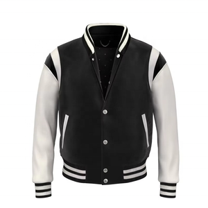 Vestes d'université pour hommes personnalisables rayures brodées col montant laine cuir manches avant dernier style Letterman Tackle - Product Image 4