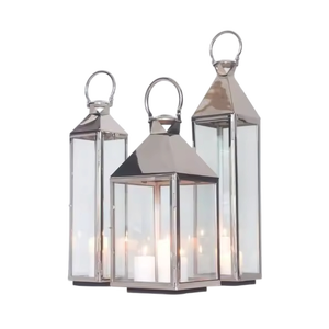 Ensemble de 3 lanternes avec panneaux en verre pour la décoration de la maison, centre de table de mariage, porte-bougies en métal durable, lanterne de mariage - Product Image 1