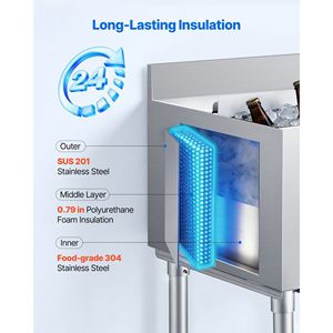 Contenitore per Ghiaccio Commerciale in Acciaio Inox, Capacità Massima 137,4 Qt, 48 X 19 X 33 Pollici, Coperchio Scorrevole, Portabottiglie per Bevande - Product Image 3