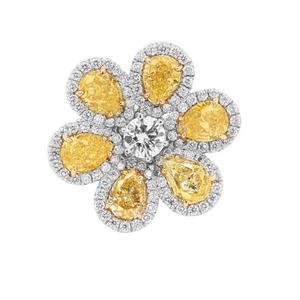4.73 CT Yellow <b>Emerald</b> Cut Moissanite Flower <b>Ring</b> 925 <b>Silver</b> Rhodium Plated for Party & Gift Occasions - Product Image 2