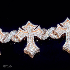 Bracelets Dvars Diamond DBM-10 Iced Cross Link en Moissanite VVS1, plaqué or 18 carats, bijoux Hip Hop en argent sterling 925, motif Infini - Product Image 2