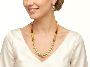 Kundan <b>Pearl</b> Long <b>Necklace</b> <b>Set</b> with Multicolor Stone Beaded <b>Necklace</b> and Matching Earrings Indian Bridal Wedding Jewelry - Product Image 1