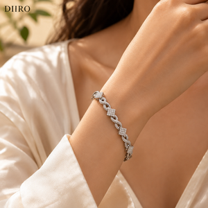 925 Sterling <b>Silver</b> Geometric Chain <b>Bracelet</b> Brilliant Round Diamond Trendy <b>Bracelets</b> Moissanite Everyday Wear Unisex Jewelry - Product Image 5