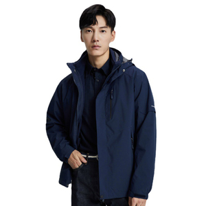 Veste matelassée bleu marine pour homme, imperméable, écologique, coupe-vent, fermeture éclair, vêtement d'extérieur décontracté pour l'hiver, tissu polyester/nylon - Product Image 1