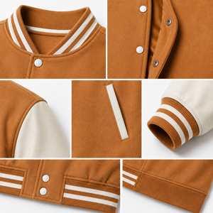 Blouson universitaire unisexe en laine/viscose, style bomber d'hiver, avec col montant à boutons-pression, logo frontal, décontracté, résistant au vent, personnalisable - Product Image 5