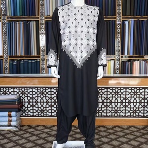 Breathable Anti-Wrinkle Black Embroidery Printed Afghani Suits Fashionable Traditional Salwar Kameez Muslims Pakistani Pashtun - Product Image 4