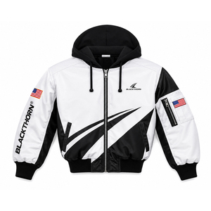เสื้อแจ็คเก็ตบอมเบอร์ผู้ชาย แขนซิป ผ้าขนสัตว์ 100%  บุโพลีเอสเตอร์กันน้ำ  ปลายแขนแบบริบ  สำหรับฤดูหนาว  รับผลิตตามสั่ง  ขายส่ง  ออกแบบโลโก้ OEM - Product Image 4